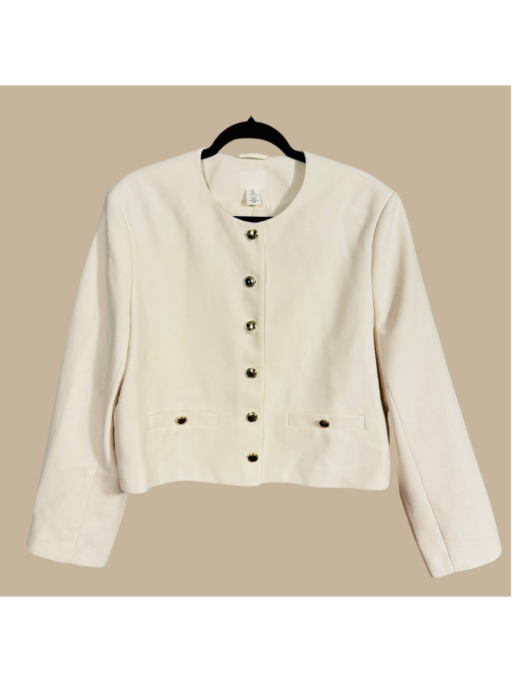 Size L H&M Cream Blazer Business Cropped Work Church Jacket Gold Buttons Size L